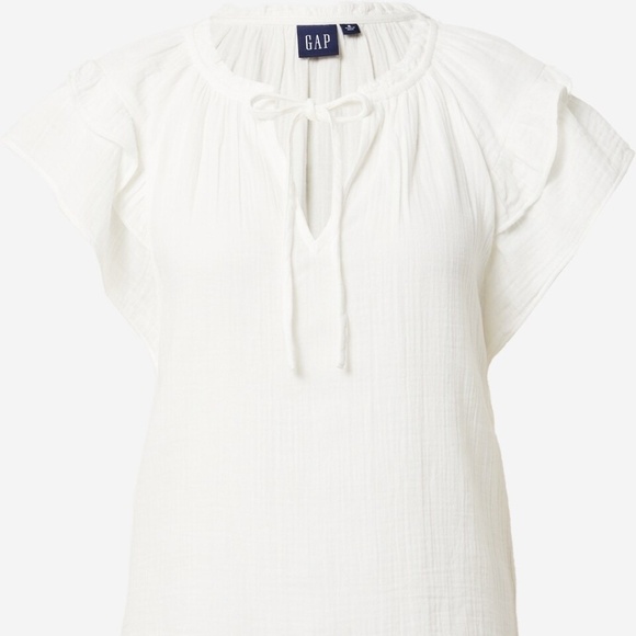 GAP White Crinkled Gauze Ruffle Sleeve Lightweight Boho Tie Neck Blouse Size S - Picture 9 of 9